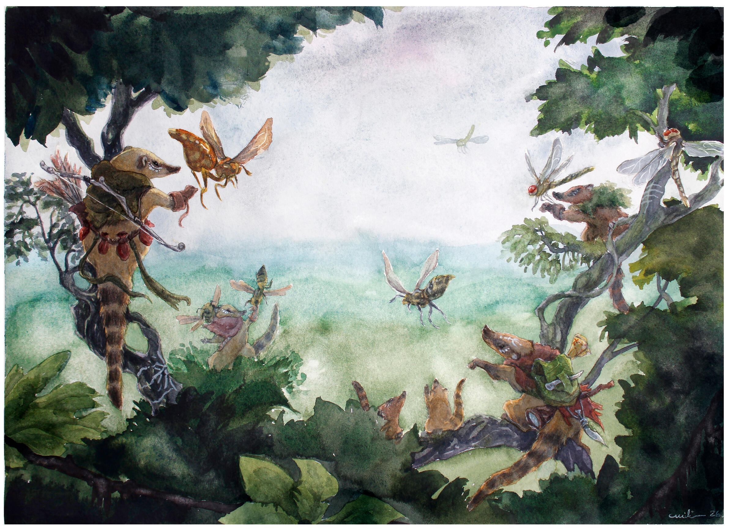 Quatis (Nasua nasua) dominadores de marimbondos e libélulas gigantes