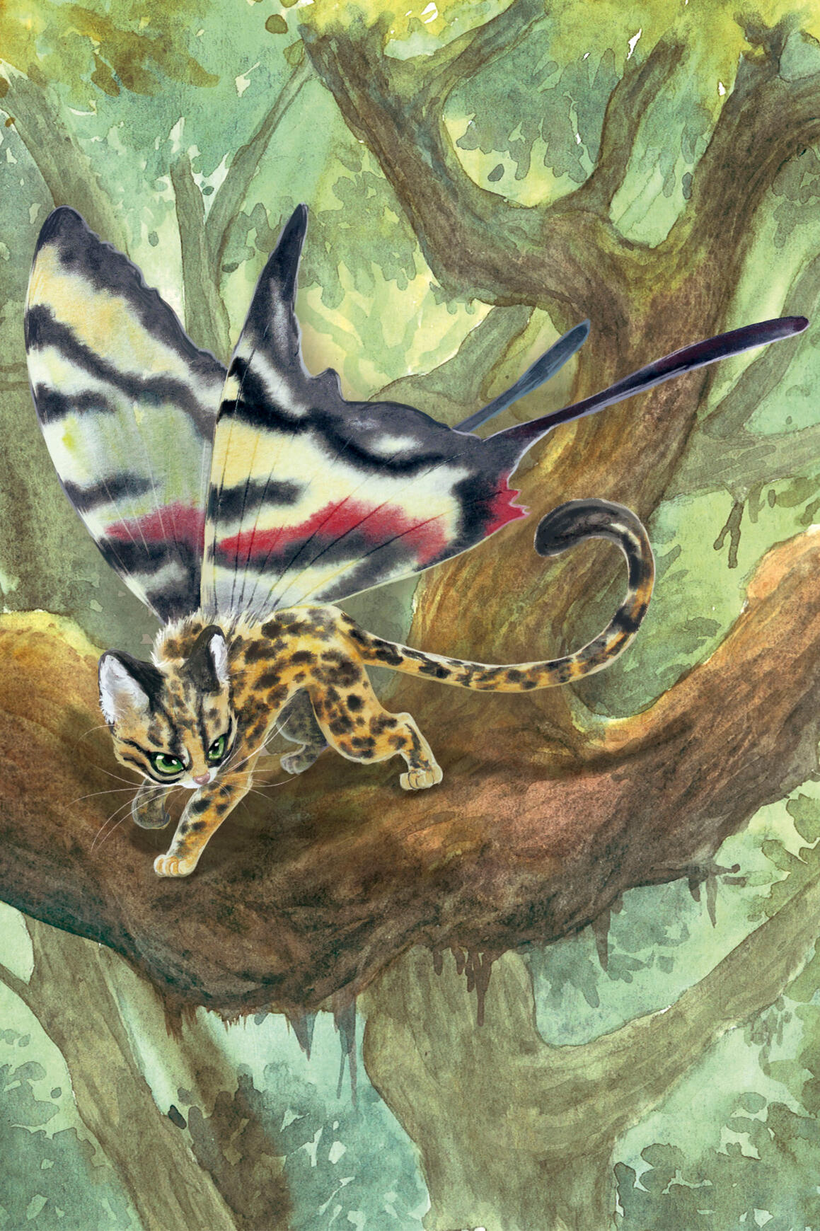 A junção do gato-maracajá e da borboleta Eurytides é uma pérola que homenageia a Mata Atlântica